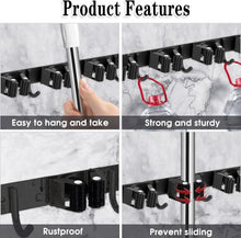 Charger l'image dans la galerie, 3 Racks and 4 Hooks Broom and Mop Holder Wall Mounted Garage Organizer Storage Tool Racks Stainless Steel Heavy Duty Hooks Self Adhesive Solid Non-slip Wall Hangers for Home Kitchen Garden Laundry