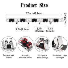 Charger l'image dans la galerie, 3 Racks and 4 Hooks Broom and Mop Holder Wall Mounted Garage Organizer Storage Tool Racks Stainless Steel Heavy Duty Hooks Self Adhesive Solid Non-slip Wall Hangers for Home Kitchen Garden Laundry