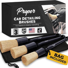 Charger l'image dans la galerie, Premium Car Detailing Brush Set - Professional 3 Pack Kit Detail Brushes with Soft Boars Hair Bristles for Auto Interior &amp; Exterior - for Cleaning Leather Seats, Air Vents, Wheels &amp; Emblems