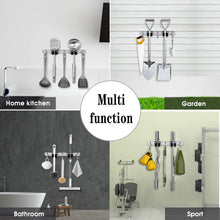 Charger l'image dans la galerie, 3 Racks and 4 Hooks Broom and Mop Holder Wall Mounted Garage Organizer Storage Tool Racks Stainless Steel Heavy Duty Hooks Self Adhesive Solid Non-slip Wall Hangers for Home Kitchen Garden Laundry