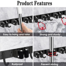 Charger l'image dans la galerie, 3 Racks and 4 Hooks Broom and Mop Holder Wall Mounted Garage Organizer Storage Tool Racks Stainless Steel Heavy Duty Hooks Self Adhesive Solid Non-slip Wall Hangers for Home Kitchen Garden Laundry