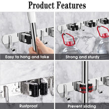 Charger l'image dans la galerie, 3 Racks and 4 Hooks Broom and Mop Holder Wall Mounted Garage Organizer Storage Tool Racks Stainless Steel Heavy Duty Hooks Self Adhesive Solid Non-slip Wall Hangers for Home Kitchen Garden Laundry
