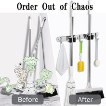 Charger l'image dans la galerie, 3 Racks and 4 Hooks Broom and Mop Holder Wall Mounted Garage Organizer Storage Tool Racks Stainless Steel Heavy Duty Hooks Self Adhesive Solid Non-slip Wall Hangers for Home Kitchen Garden Laundry