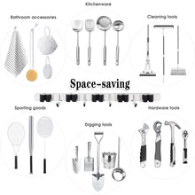 Charger l'image dans la galerie, 3 Racks and 4 Hooks Broom and Mop Holder Wall Mounted Garage Organizer Storage Tool Racks Stainless Steel Heavy Duty Hooks Self Adhesive Solid Non-slip Wall Hangers for Home Kitchen Garden Laundry