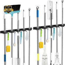 Charger l'image dans la galerie, 3 Racks and 4 Hooks Broom and Mop Holder Wall Mounted Garage Organizer Storage Tool Racks Stainless Steel Heavy Duty Hooks Self Adhesive Solid Non-slip Wall Hangers for Home Kitchen Garden Laundry