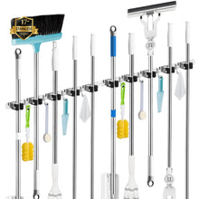 Charger l'image dans la galerie, 3 Racks and 4 Hooks Broom and Mop Holder Wall Mounted Garage Organizer Storage Tool Racks Stainless Steel Heavy Duty Hooks Self Adhesive Solid Non-slip Wall Hangers for Home Kitchen Garden Laundry