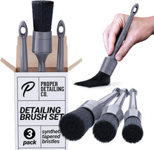 Charger l'image dans la galerie, Premium Car Detailing Brush Set - Professional 3 Pack Kit Detail Brushes with Soft Boars Hair Bristles for Auto Interior &amp; Exterior - for Cleaning Leather Seats, Air Vents, Wheels &amp; Emblems
