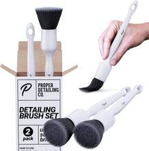 Charger l'image dans la galerie, Premium Car Detailing Brush Set - Professional 3 Pack Kit Detail Brushes with Soft Boars Hair Bristles for Auto Interior &amp; Exterior - for Cleaning Leather Seats, Air Vents, Wheels &amp; Emblems